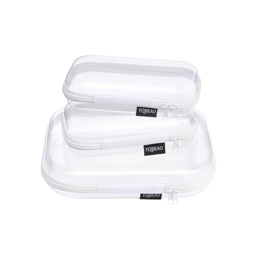 Crush-Proof Travel Makeup Case 3-Pack Clear Hard Shell